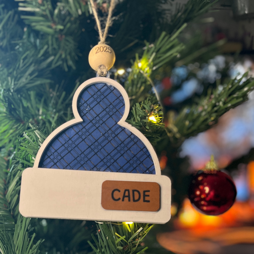 Personalized Wooden Beanie Ornament