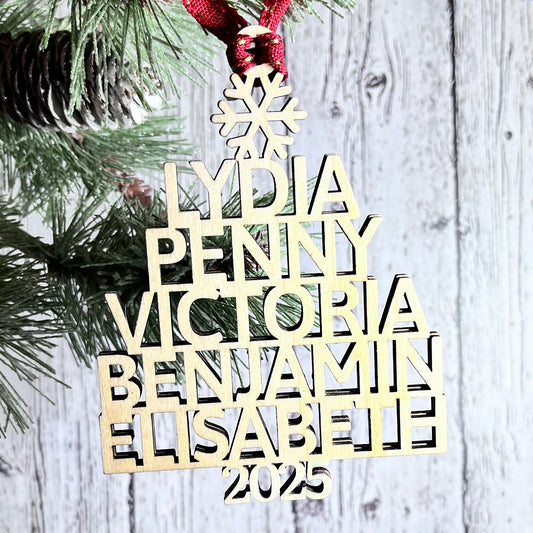 Personalized Wooden Family Name Christmas Tree Ornament