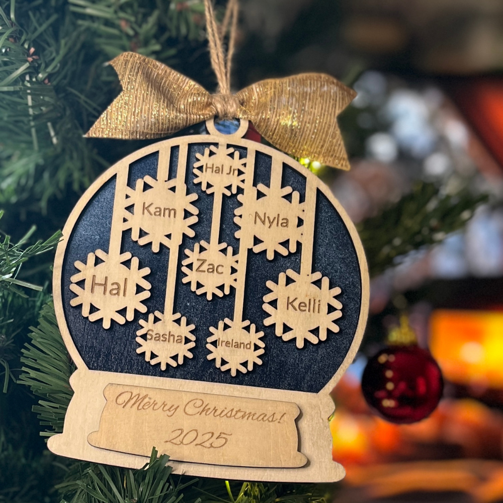 Personalized Family Snowglobe Ornament – Custom Laser Engraved Keepsake