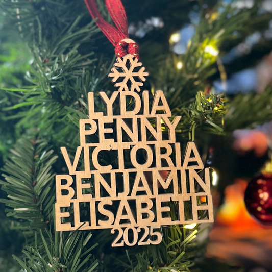 Personalized Wooden Family Name Christmas Tree Ornament