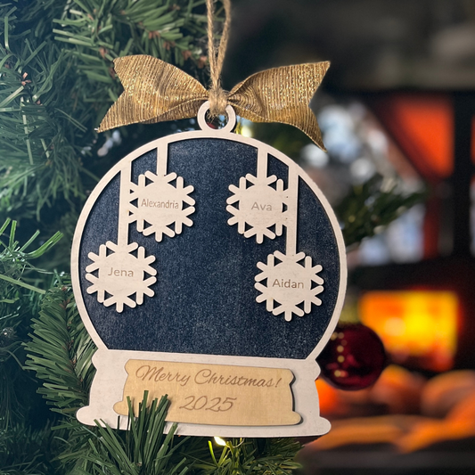 Personalized Family Snowglobe Ornament – Custom Laser Engraved Keepsake