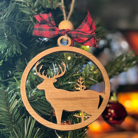 Personalized Deer Ornament with Plaid Bow — Custom Name & Year