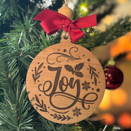 Joy — Laser Engraved Wooden Christmas Ornament
