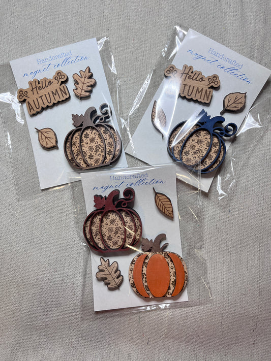 Cherry Wood Fall Magnets Set of 4 | Rustic Autumn Fridge Decor