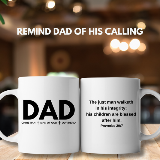 "Dad – Man of God, Our Hero" 11 oz Christian Mug