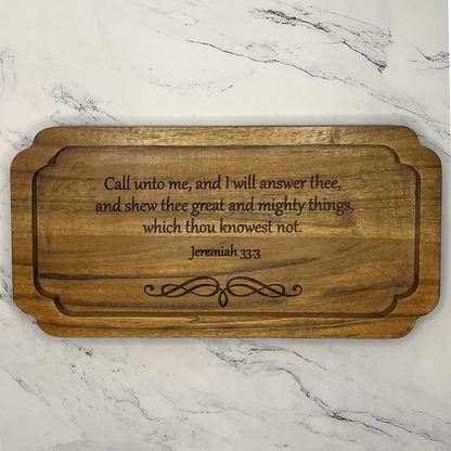 Wood Catchall Tray with Jeremiah 33:3 Bible Verse