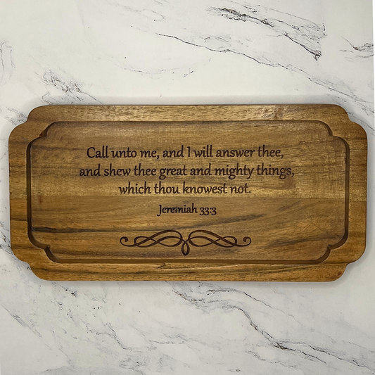 Wood Catchall Tray with Jeremiah 33:3 Bible Verse