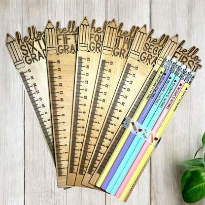 Back-to-School Personalized Engraved Pencils & Ruler Set