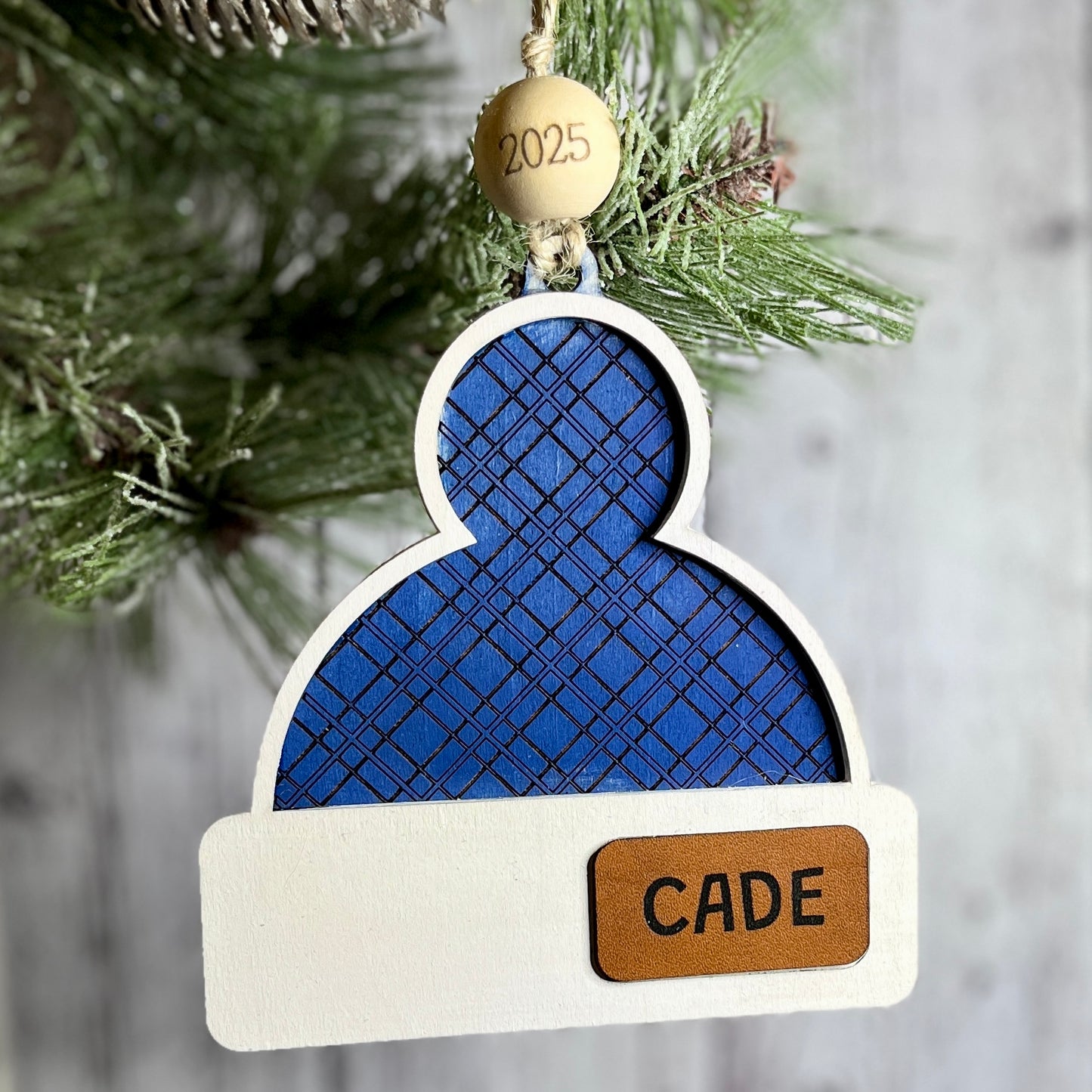 Personalized Wooden Beanie Ornament