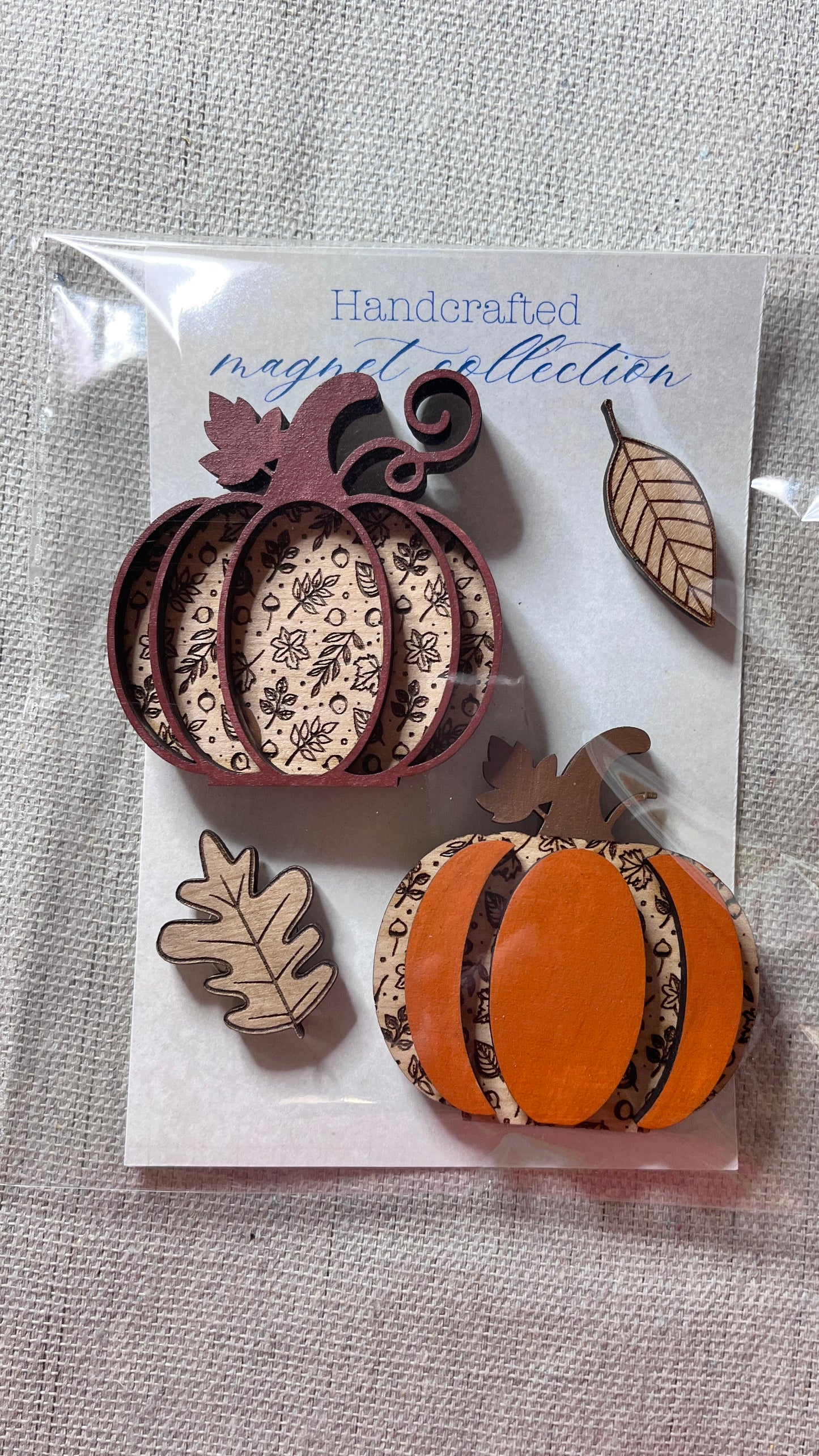 Cherry Wood Fall Magnets Set of 4 | Rustic Autumn Fridge Decor