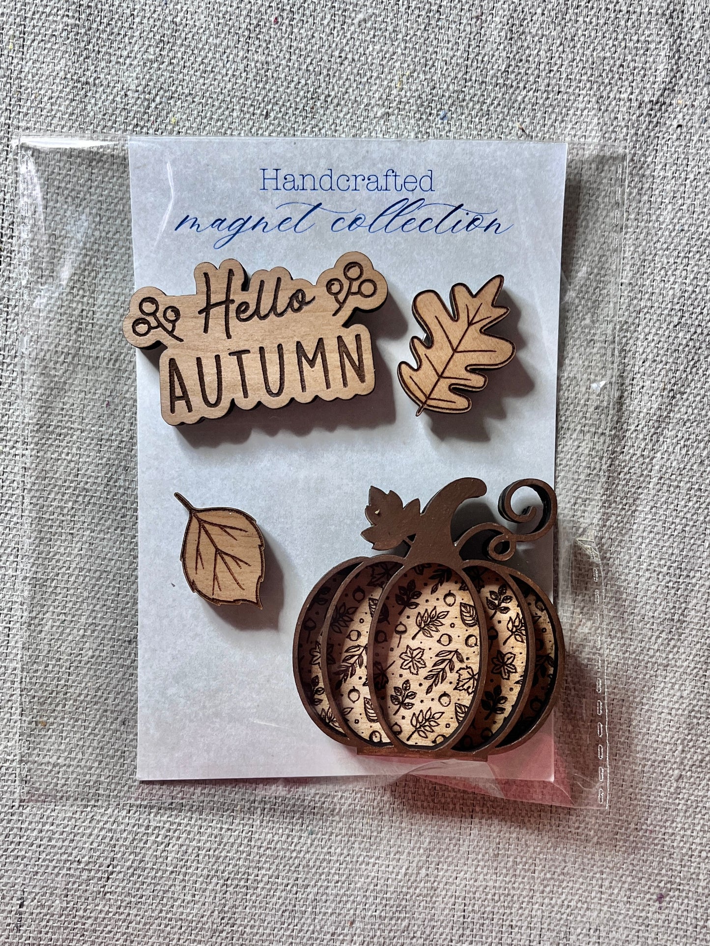 Cherry Wood Fall Magnets Set of 4 | Rustic Autumn Fridge Decor