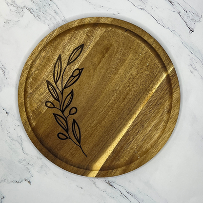 Engraved Wooden Decorative Tray with Olive Branch Design