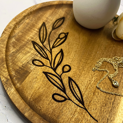 Engraved Wooden Decorative Tray with Olive Branch Design