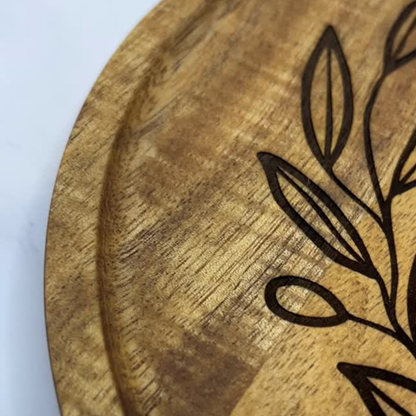 Engraved Wooden Decorative Tray with Olive Branch Design