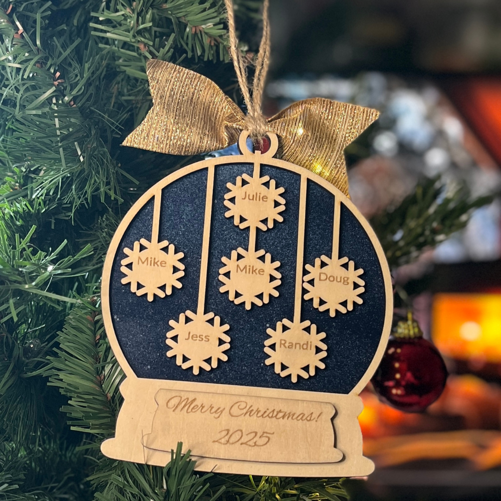Personalized Family Snowglobe Ornament – Custom Laser Engraved Keepsake
