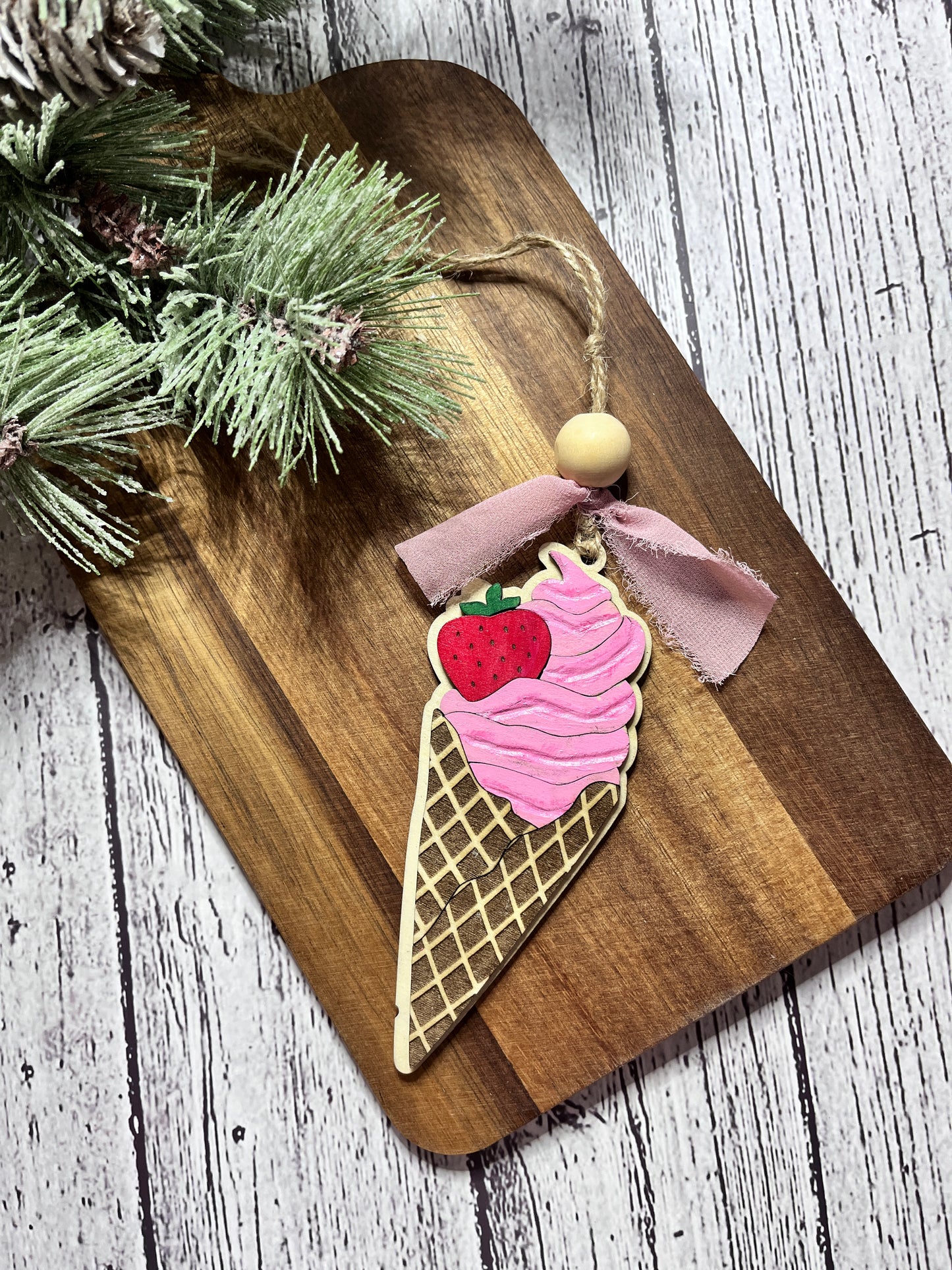 Handcrafted Wooden Soft Serve Ice Cream Ornament – Foodie Holiday Gift