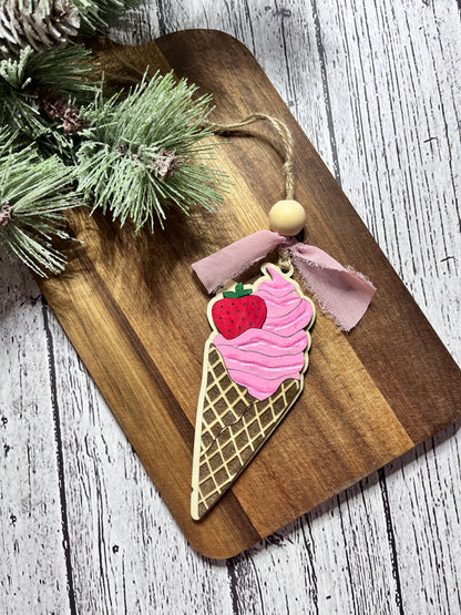 Handcrafted Wooden Soft Serve Ice Cream Ornament – Foodie Holiday Gift