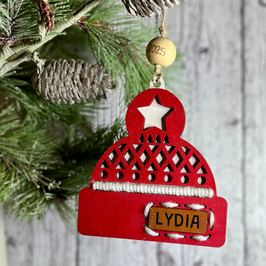 Personalized Wooden Beanie Ornament