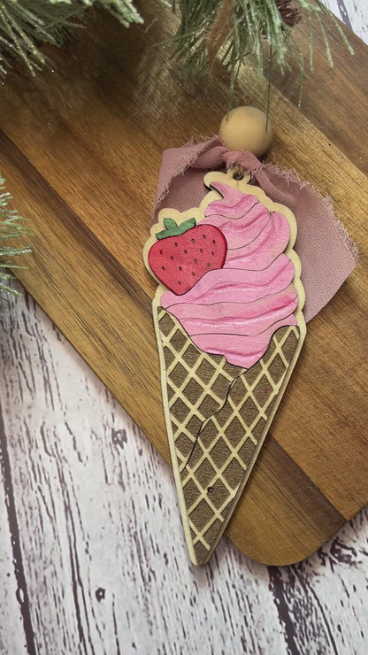 Handcrafted Wooden Soft Serve Ice Cream Ornament – Foodie Holiday Gift