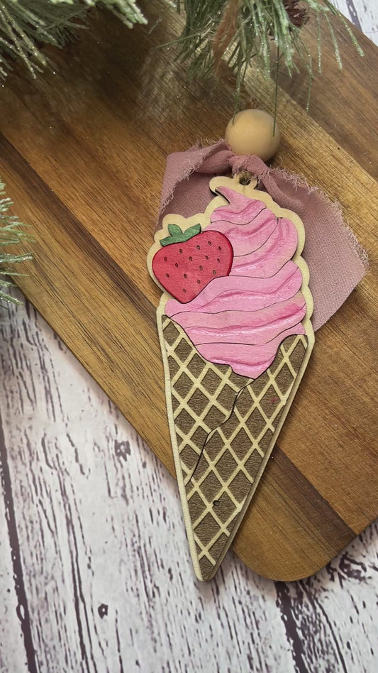 Handcrafted Wooden Soft Serve Ice Cream Ornament – Foodie Holiday Gift