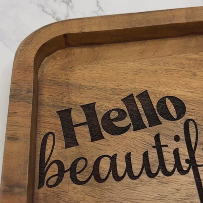 Couples Wooden Valet Tray – Hello Beautiful & Hi Handsome Dresser Organizer