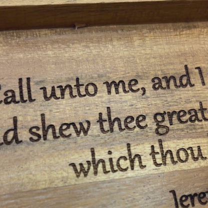 Wood Catchall Tray with Jeremiah 33:3 Bible Verse