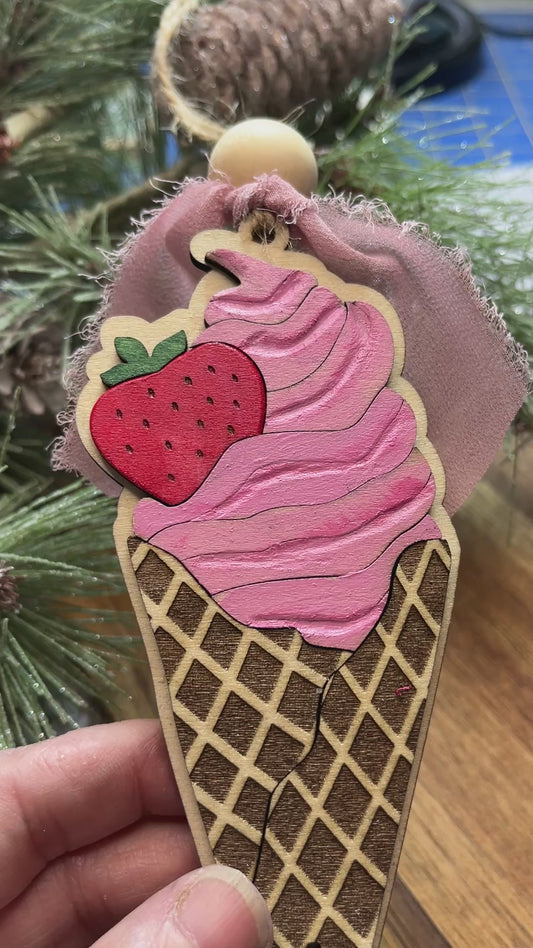 Handcrafted Wooden Soft Serve Ice Cream Ornament – Foodie Holiday Gift